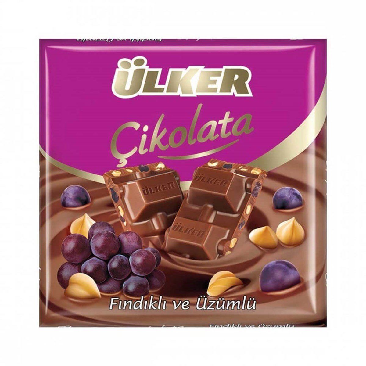 KARE ÇİKOLATA FINDIKLI VE ÜZÜMLÜ 60GR